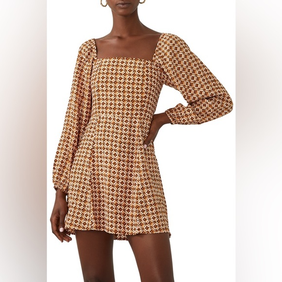Faithful The Brand Boyd Mini Dress Del Camaron Print Tan - Picture 11 of 13